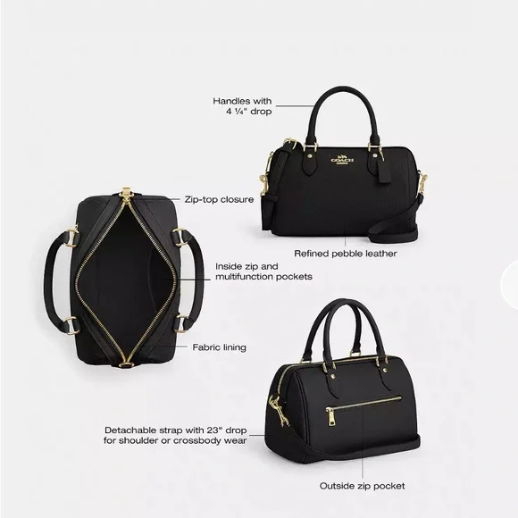 Coach Black Rowan Satchel Handbag - Picture 6 of 8